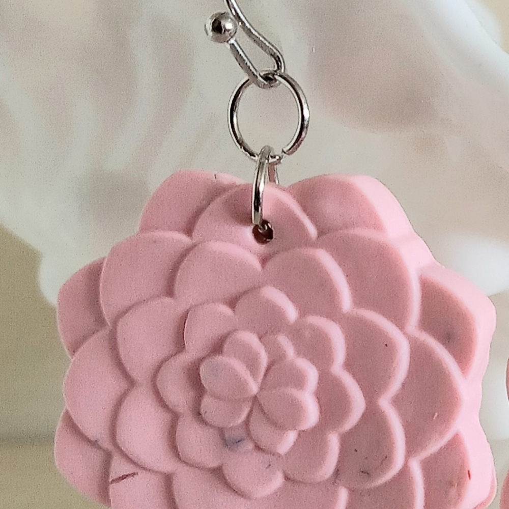 Pink Succulent Dangle Earrings - Picture 3 of 4